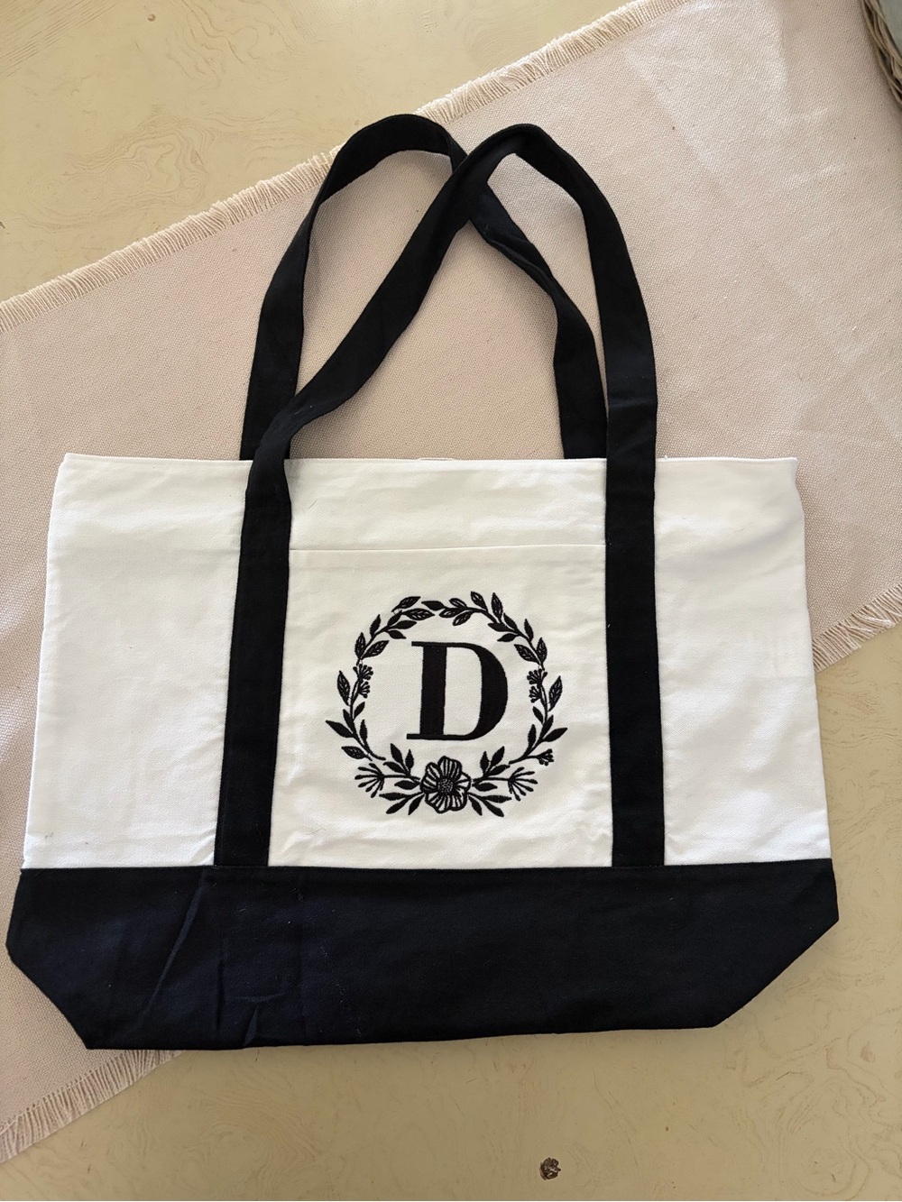 Monogram D Canvas Tote Bag - Black & White